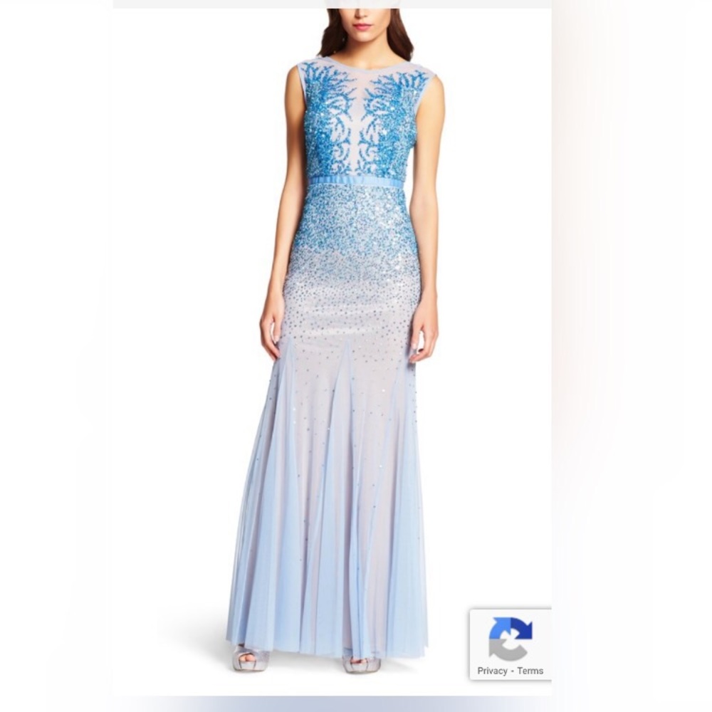 Adrianna Papell blue sequin gown